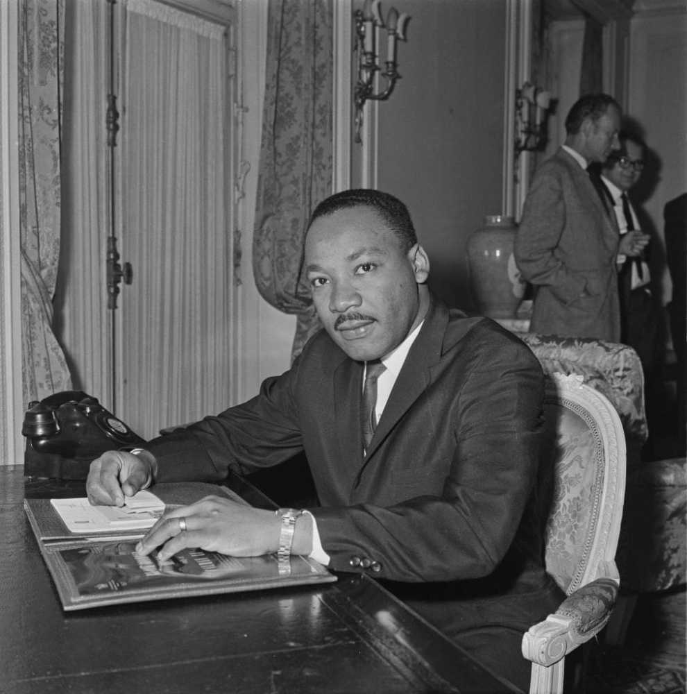 American Baptist minister and civil rights activist Martin Luther King Jr. (1929 - 1968) holds a press conference at the Savoy Hotel in London, UK, September 1964.