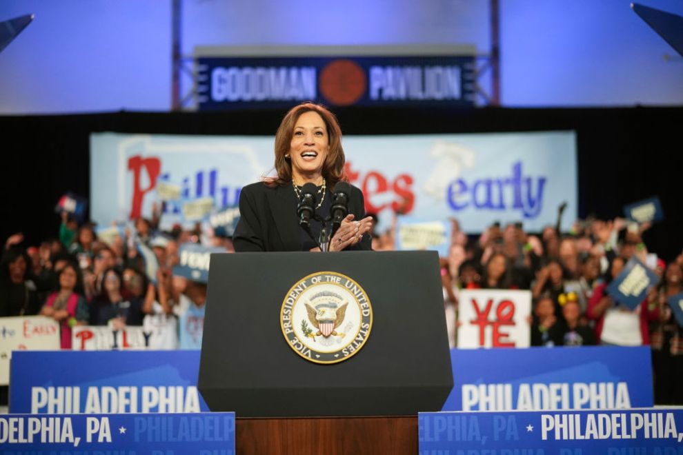 PHILADELPHIA, PENNSYLVANIA - OCTOBER 27: Democratic presidential nominee, U.S. Vice President Kamala Harris speaks during a campaign rally at The Alan Horwitz "Sixth Man" Center on October 27, 2024 in Philadelphia, Pennsylvania. With less than 2 weeks until Election Day, Harris is campaigning in the Philadelphia area.