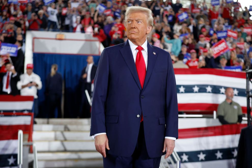 RALEIGH, NORTH CAROLINA - NOVEMBER 04: Republican presidential nominee, former U.S. President Donald Trump takes the stage during a campaign rally at the J.S. Dorton Arena on November 04, 2024 in Raleigh, North Carolina. With one day left before the general election, Trump is campaigning for re-election in the battleground states of North Carolina, Pennsylvania and Michigan.