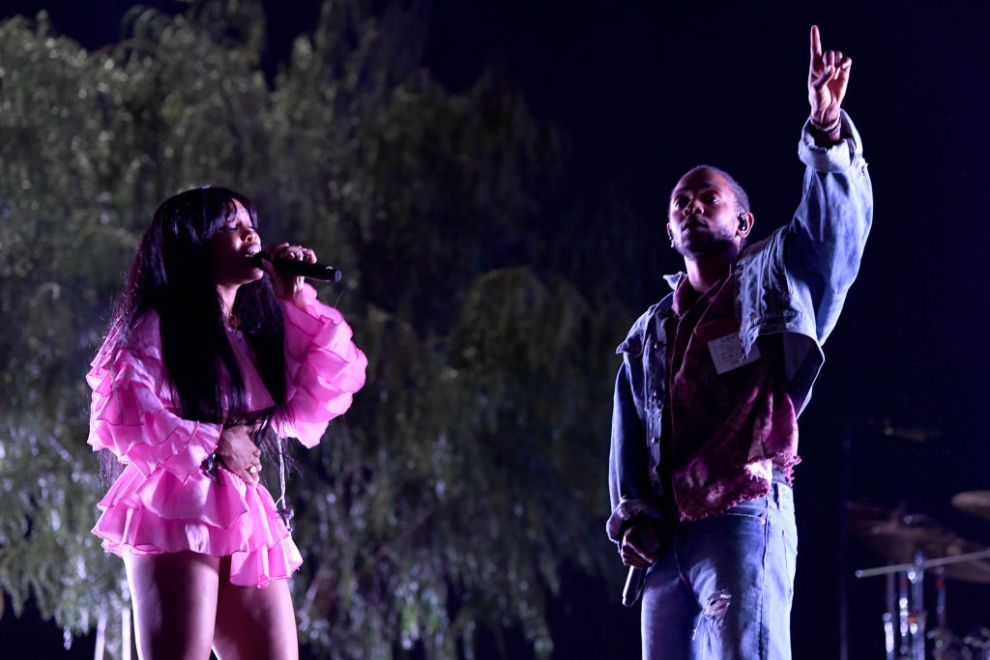 INDIO, CA - APRIL 13: SZA and Kendrick Lamar perform onstage during the 2018 Coachella Valley Music And Arts Festival at the Empire Polo Field on April 13, 2018 in Indio, California.