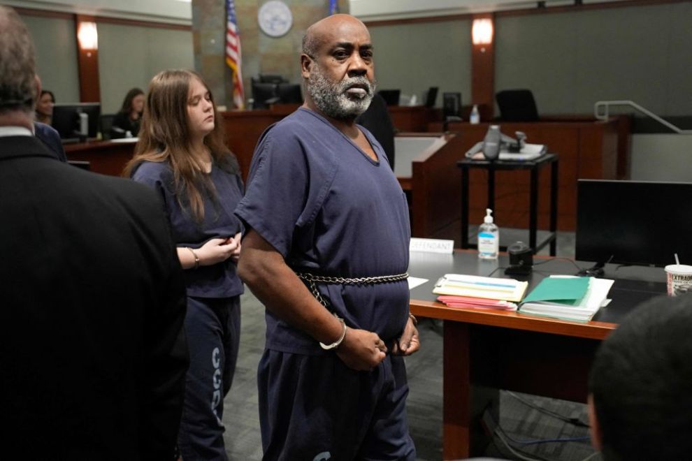 Duane "Keefe D" Davis, 60, arrives in a Las Vegas court on October 19, 2023 for his arraignment on murder charges in the death of rapper Tupac Shakur. Shakur, 25, died on September 7, 1996, six days after being shot while in a car near the Las Vegas Strip.