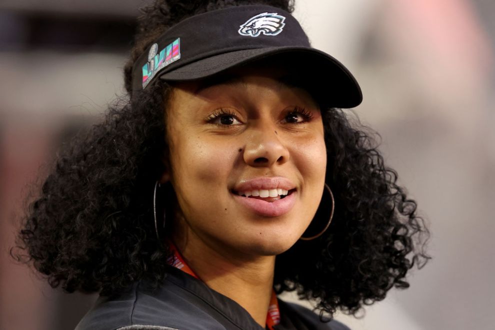 GLENDALE, ARIZONA - FEBRUARY 12: Philadelphia Eagles assistant sports performance coach Autumn Lockwood looks on before Super Bowl LVII between the Kansas City Chiefs and the Philadelphia Eagles at State Farm Stadium on February 12, 2023 in Glendale, Arizona