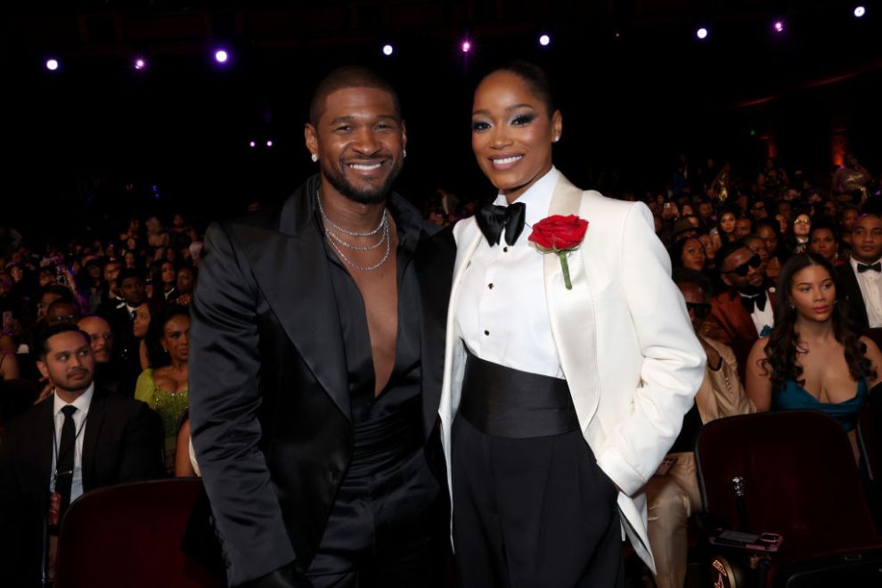 LOS ANGELES, CALIFORNIA - MARCH 16: (L-R) Usher and Keke Palmer attend the 55th NAACP Image Awards at Shrine Auditorium and Expo Hall on March 16, 2024 in Los Angeles, California.