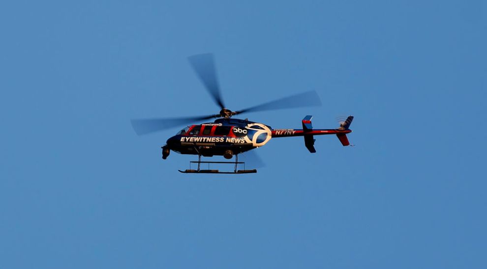 JERSEY CITY, NJ - JUNE 17: The WABC Channel 7 Eyewitness News helicopter hovers in place on June 17, 2024, in Jersey City, New Jersey.