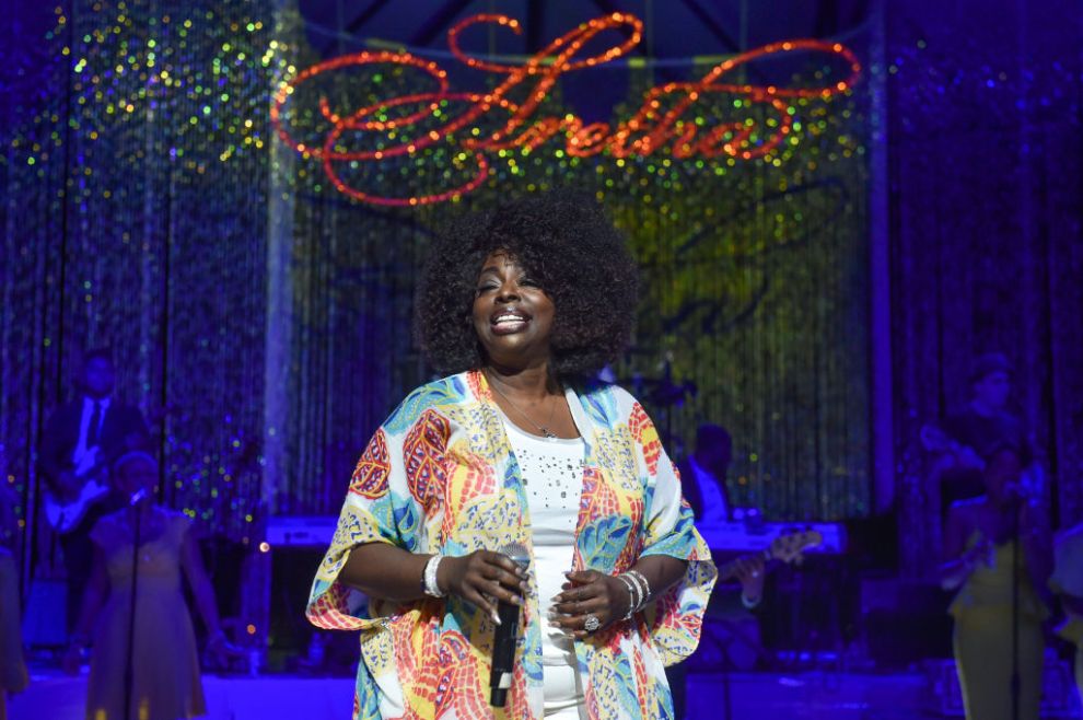 DETROIT, MI - AUGUST 30: Singer Angie Stone performs on stage at a Tribute Concert to celebrate the life of songstress Aretha Franklin at Chene Park on August 30, 2018 in Detroit, Michigan.