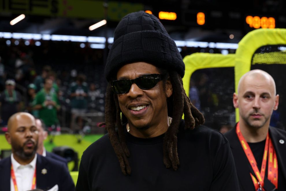 NEW ORLEANS, LOUISIANA - FEBRUARY 09: Jay-Z arrives prior to Super Bowl LIX between the Kansas City Chiefs and Philadelphia Eagles at Caesars Superdome on February 09, 2025, in New Orleans, Louisiana. The Eagles defeated the Chiefs 40-22