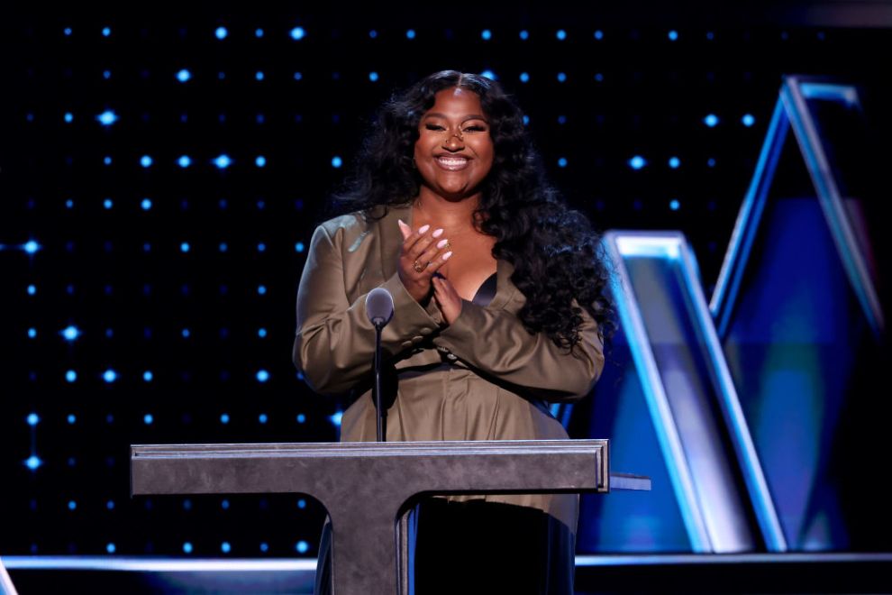 NEW YORK, NEW YORK - NOVEMBER 03: Jazmine Sullivan speaks onstage during the 38th Annual Rock & Roll Hall Of Fame Induction Ceremony at Barclays Center on November 03, 2023 in New York City.
