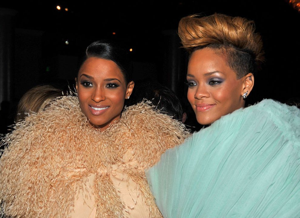 Singers Ciara and Rihanna during the 52nd Annual GRAMMY Awards - Salute To Icons Honoring Doug Morris held at The Beverly Hilton Hotel on January 30, 2010 in Beverly Hills, California.
