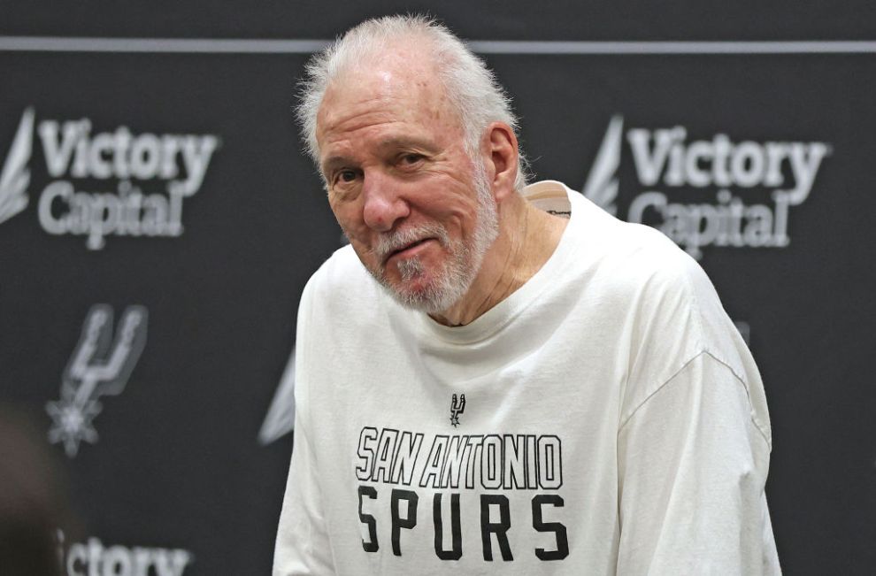 SAN ANTONIO, TX - SEPTEMBER 30: Head coach Gregg Popovich of the San Antonio Spurs address the media at the San Antonio Spurs Media Day at the Victory Capital Performance Center on September 30, 2024 in San Antonio, Texas. NOTE TO USER: User expressly acknowledges and agrees that, by downloading and or using this photograph, User is consenting to terms and conditions of the Getty Images License Agreement.