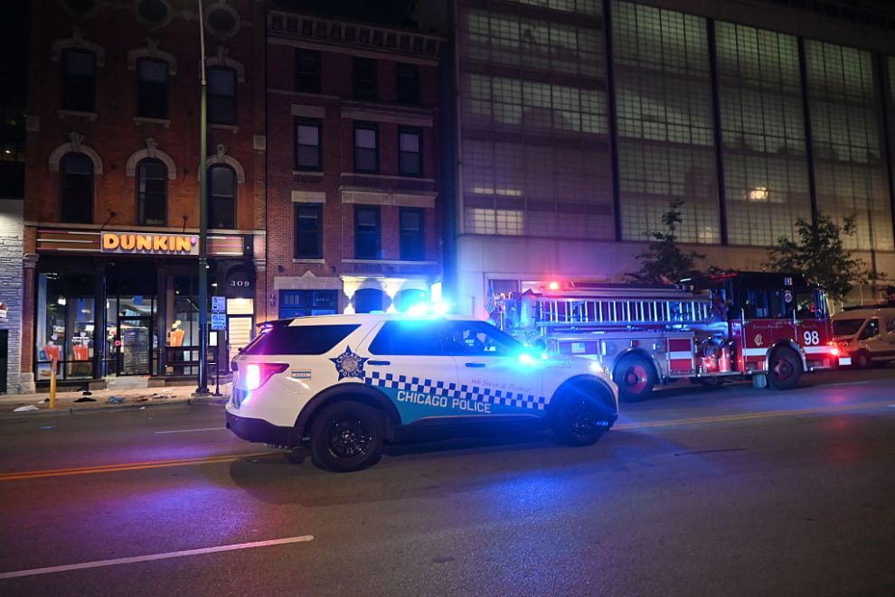 RIVER NORTH, CHICAGO, ILLINOIS, UNITED STATES - JULY 3: Chicago police work the crime scene where numerous people were wounded in a shooting at Artis Restaurant and Lounge at 311 W. Chicago Ave. in the River North neighborhood during an album release party for rapper Mello Buckzz in Chicago, Illinois, United States on Thursday, July 3, 2025. Preliminary reports indicate that 16 people were injured and 3 people were pronounced dead from the mass shooting. Bloodied shoes, medical debris and large pools of blood were seen at the crime scene.