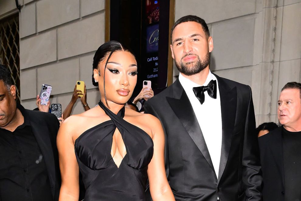 NEW YORK, NEW YORK - JULY 16: Megan Thee Stallion and Klay Thompson are seen on July 16, 2025 in New York City.
